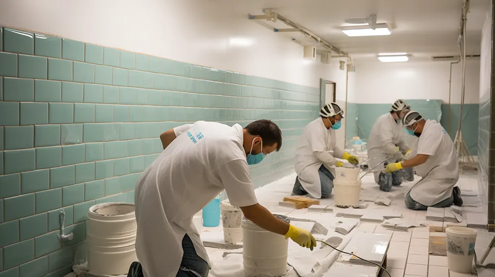 A team refinishing ceramic tile