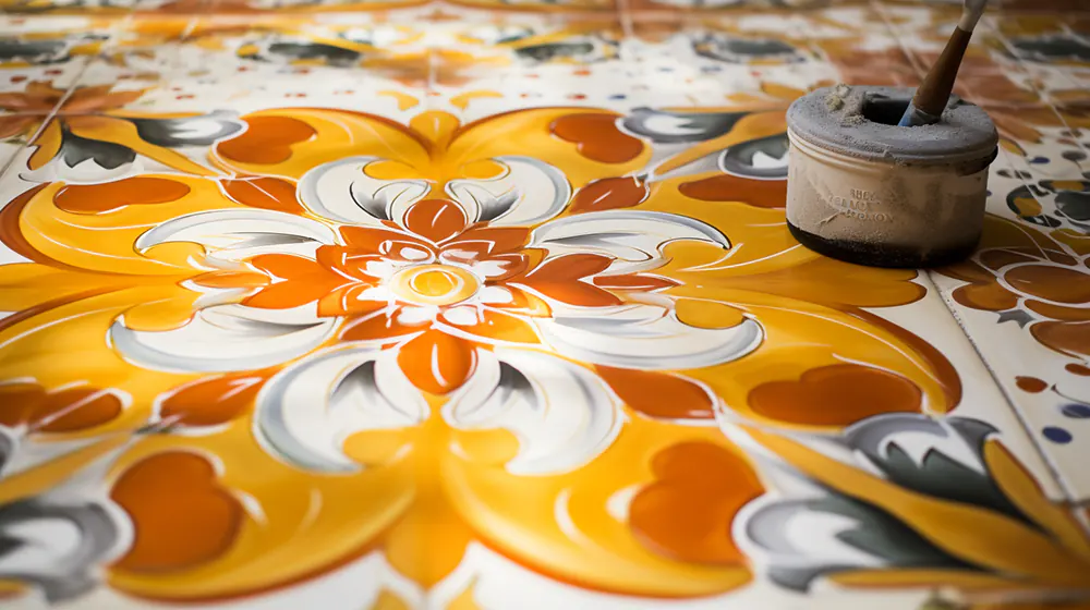 A painted tile floor
