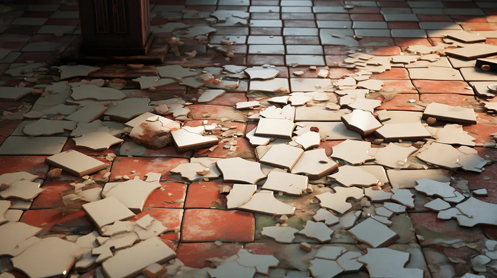 A broken tile floor