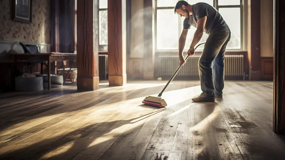 A man keeping maintenance on his flooring