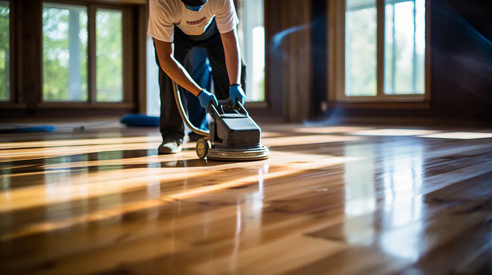 A professional refinishing hardwood floors