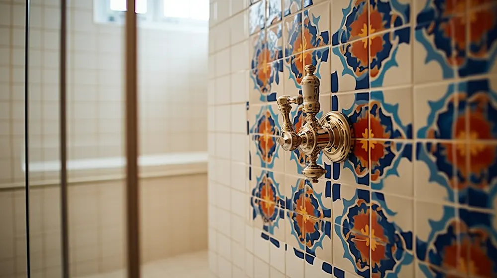 Shower with encaustic tile