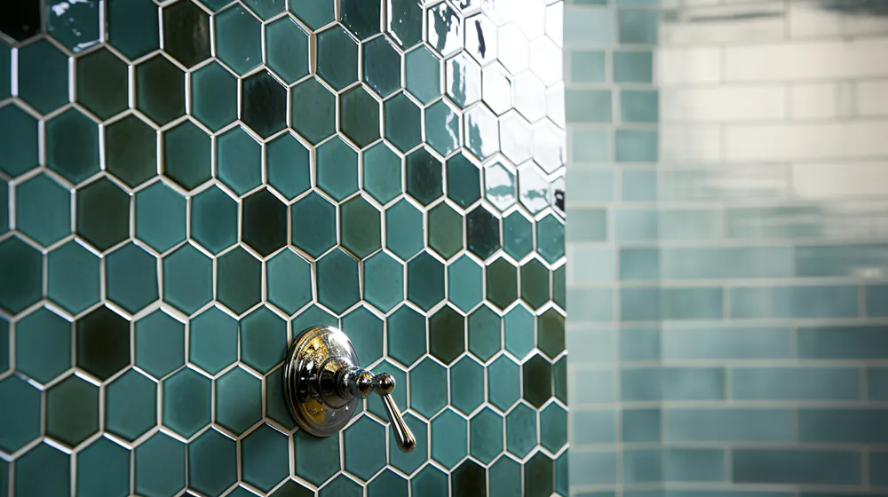 Shower with honey comb tile