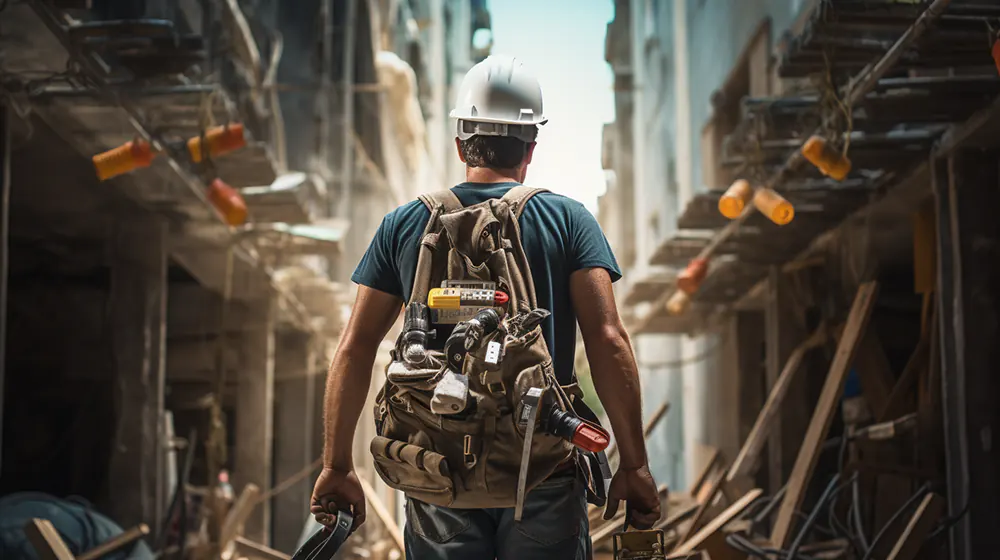 A man carrying his backpack with his tools