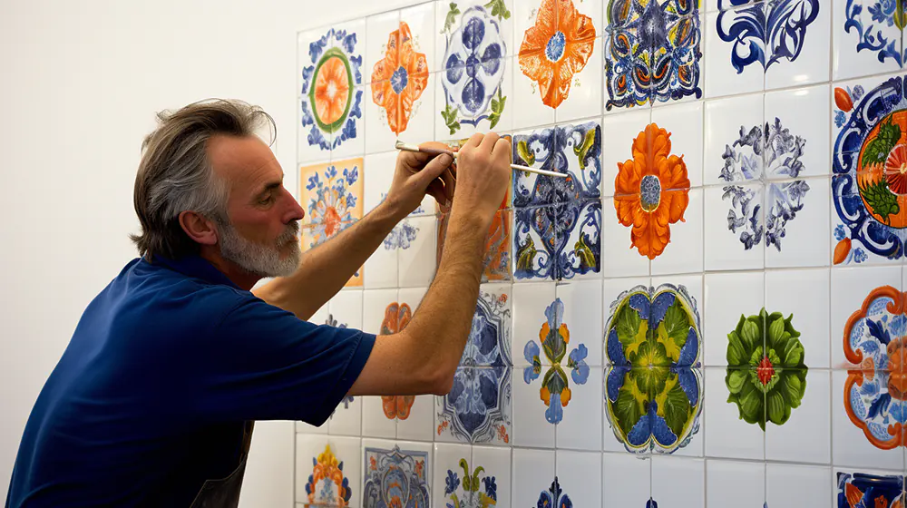 A person maintaining the tile stickers
