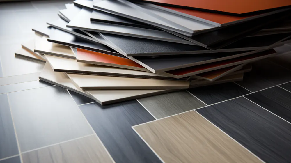 A pile of different types of vinyl tile flooring